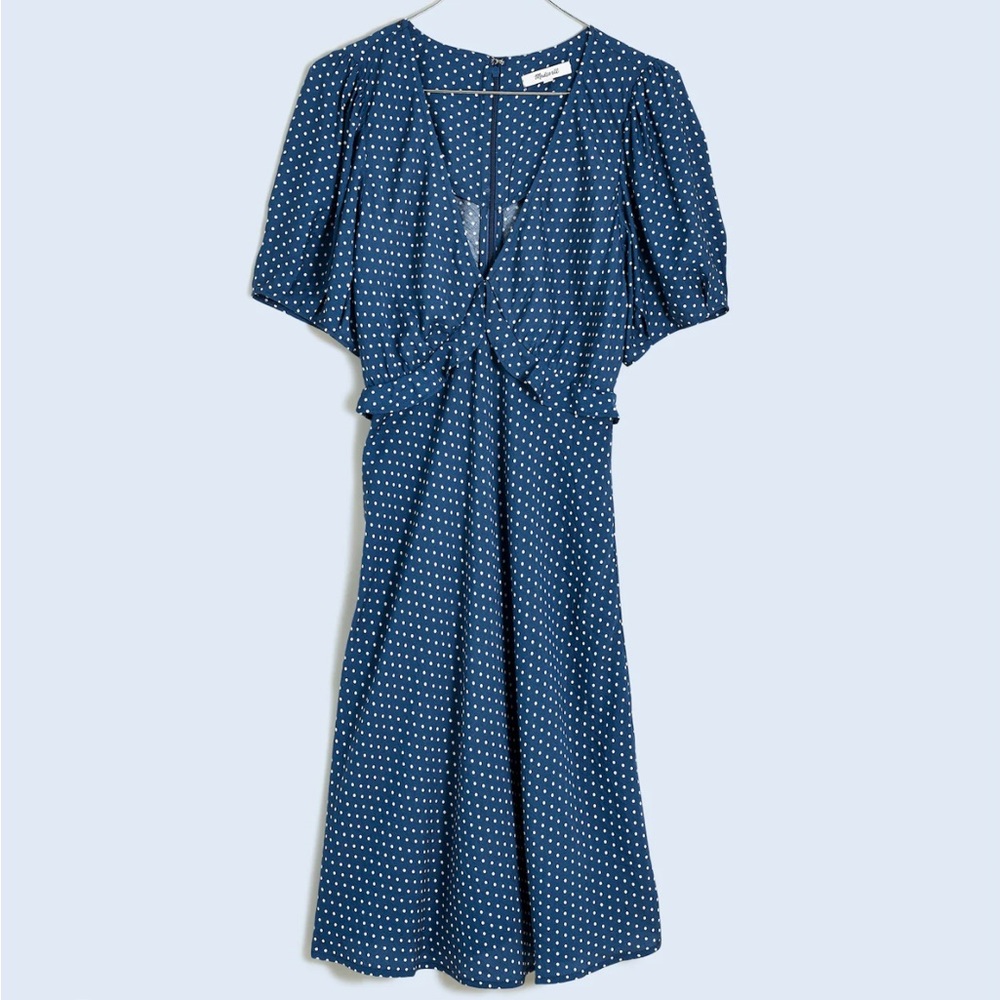 Madewell Polka Dot Babydoll Style Mini Dress Puff Sleeves V-Neck - Picture 3 of 7